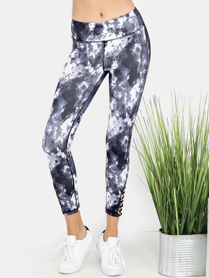 Shein Cut Out Splatter Active Wear Leggings Navy Multi