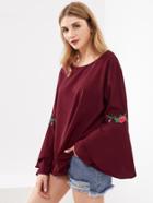 Shein Embroidered Appliques Fluted Sleeve Blouse