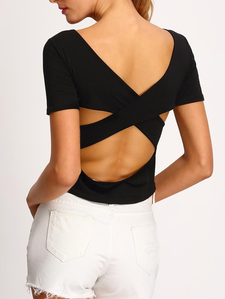 Shein Crisscross Back Cut Out T-shirt