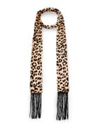 Shein Fringe Trim Leopard Skinny Scarf