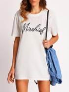 Shein White Crew Neck Letters Print Tee Dress