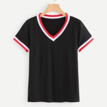 Shein Contrast Stripe Trim Tee