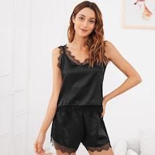 Shein Eyelash Lace Cami Pajama Set