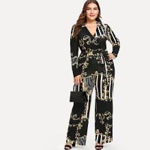 Shein Plus Mixed Print Surplice Wrap Jumpsuit