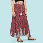Shein Ornate Print Drawstring Skirt