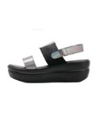 Shein Grey Contrast Faux Patent Flatform Sandals
