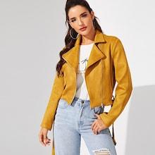 Shein Zip Up Belted Suede Biker Jacket
