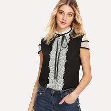 Shein Lace Detail Two Tone Top