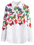 Shein White Butterfly Print Shirt