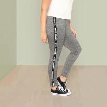 Shein Plus Letter Print Side Marled Leggings