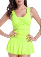 Rosewe Ruffle Decorated Solid Yellow Swimdress