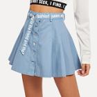 Shein Letter Print Belted Single Breasted Skirt