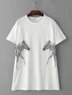 Shein White Round Neck Zebra Printed T-shirt