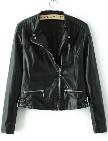 Shein Black Stand Collar Zipper Crop Jacket