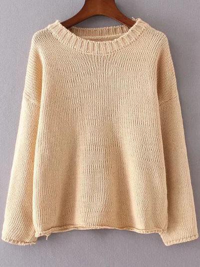 Shein Apricot Drop Shoulder Roll Hem Sweater