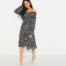 Shein Cross Wrap Shirred Panel Floral Dress