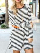 Shein White Striped Elbow Patch T-shirt Dress