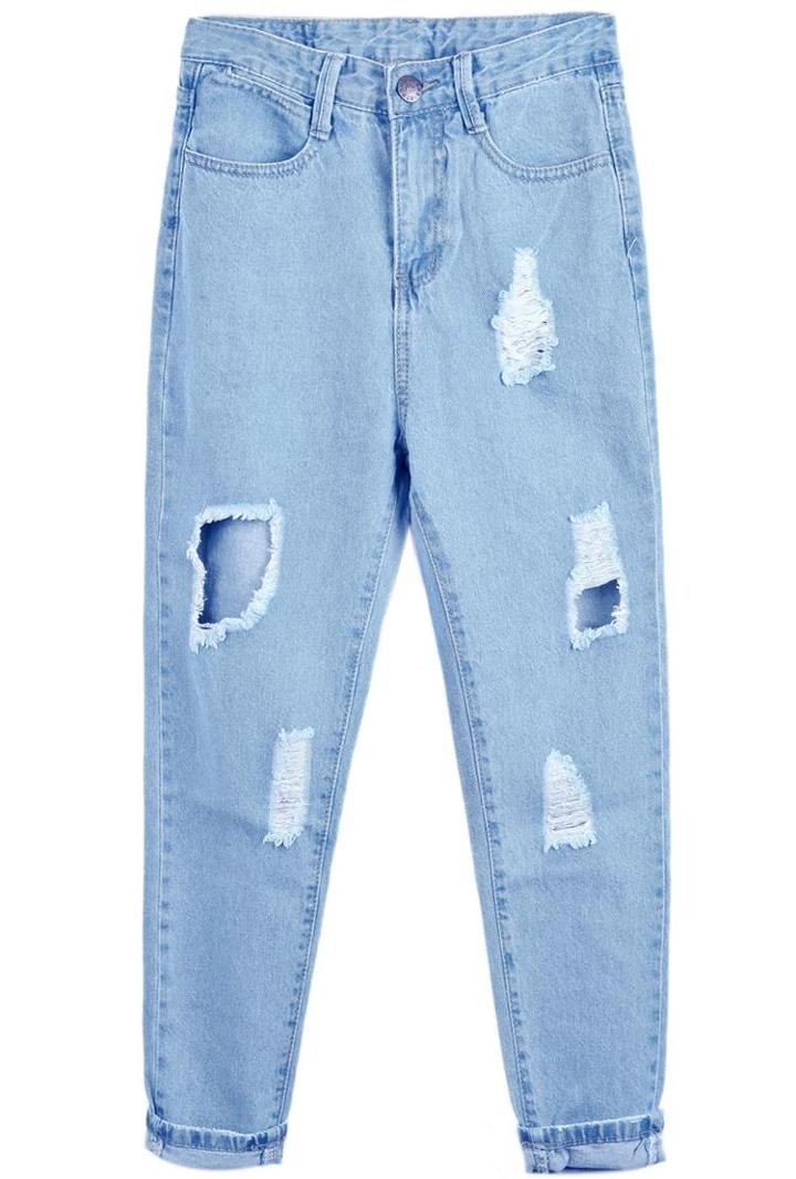 Shein Blue Ripped Pockets Denim Pant