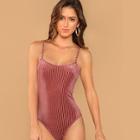 Shein Velvet Mesh Stripe Cami Bodysuit