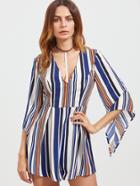 Shein Multi Stripe T Strap Halter Plunge Neck Romper