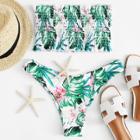 Shein Tropical Print Frill Trim Shirred Bikini Set