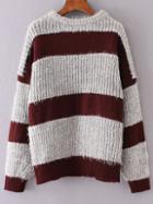 Shein Burgundy Striped Drop Shoulder Sweater