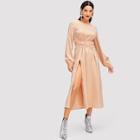 Shein Ruched Belted Waist Split Dress