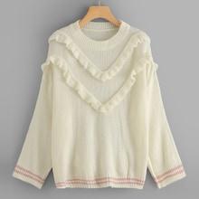 Shein Plus Contrast Striped Ruffle Decoration Sweater