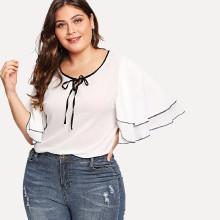 Shein Plus Butterfly Sleeve Knot Neck Blouse