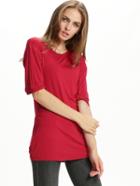 Shein Wine Red Cheesecloth Elbow Sleeve Round Neck T-shirt