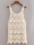 Shein Apricotscoop Neck Crochet Hollow Out Tank Top