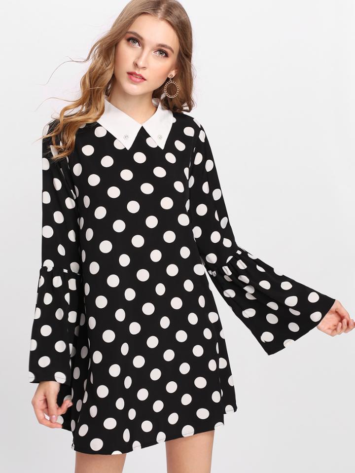 Shein Fluted Sleeve Polka Dot Dress