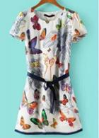 Rosewe Charming Butterfly Print Short Sleeve Woman Straight Dress