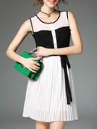Shein White Black Pleated Tie-waist Dress