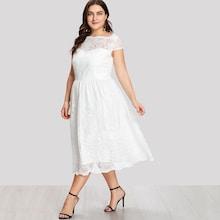 Shein Plus Scallop Trim Sweetheart Neck Lace Dress