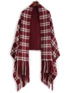 Shein Dark Red Plaid Long Fringe Warm Shawl Scarf