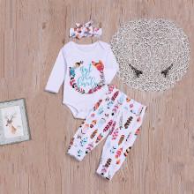 Shein Boys Feather Print Tee & Pants Set With Headband