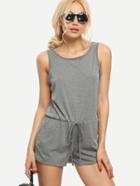 Shein Drawstring Waist Jersey Romper - Grey