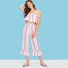 Shein Striped Cami Top With Ruffle Hem Pants