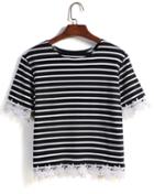 Shein Striped Lace Embellished T-shirt