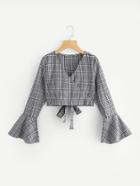Shein Fluted Sleeve Bow Tie Back Wrap Top
