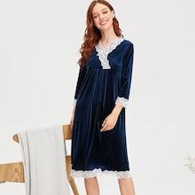 Shein Floral Lace Trim Velvet Night Dress