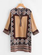 Shein Graphic Print Button Front V Neckline Blouse