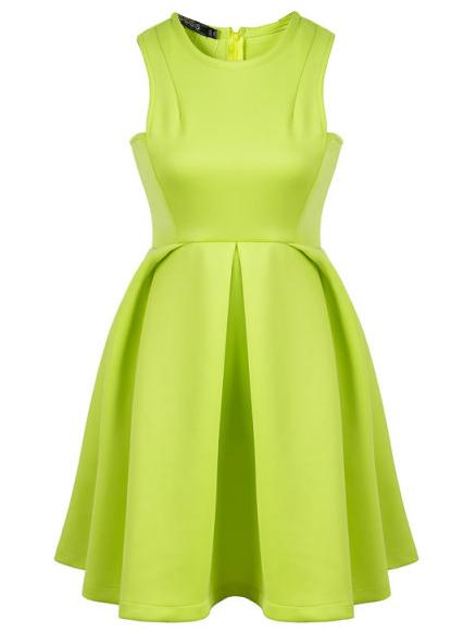 Shein Green Faille Round Neck Sleeveless Ruffle Flare Dress