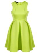 Shein Green Faille Round Neck Sleeveless Ruffle Flare Dress