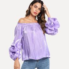 Shein Gathered Sleeve Frilled Bardot Top