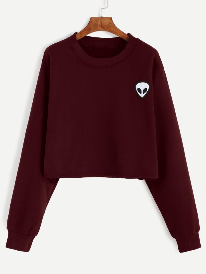 Shein Alien Embroidered Patch Crop Sweatshirt