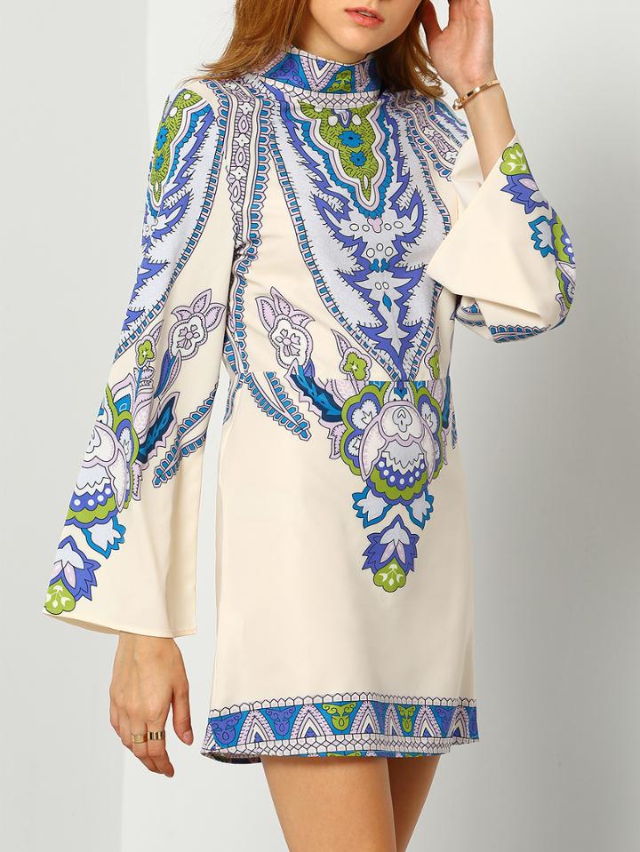 Shein Multicolour Long Sleeve Vintage Print Dress