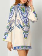 Shein Multicolour Long Sleeve Vintage Print Dress
