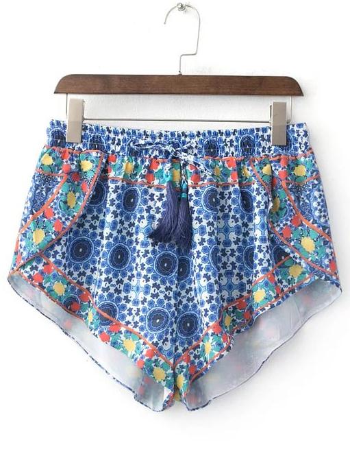 Shein Elastic Waist Vintage Print Shorts